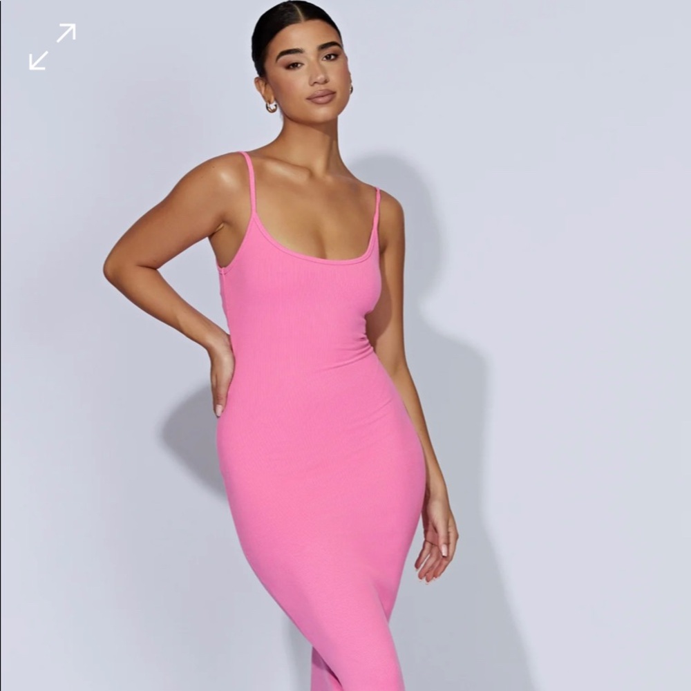 MESHKI Alexis Ribbed Midi Dress - Bubblegum Pink
